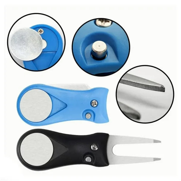 Folding Divot Repair Tool with Magnetic Ball Marker