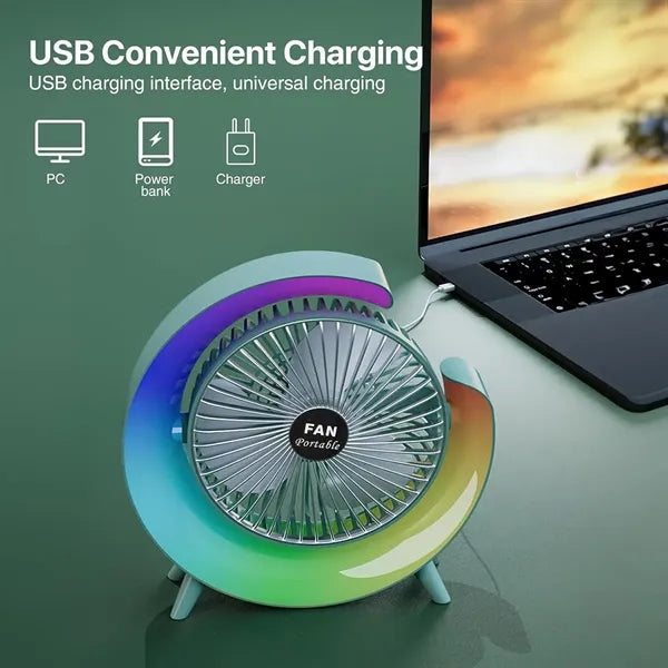 USB Desk Fan with Ambient Light Rotatable Portable