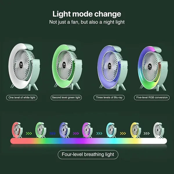 USB Desk Fan with Ambient Light Rotatable Portable