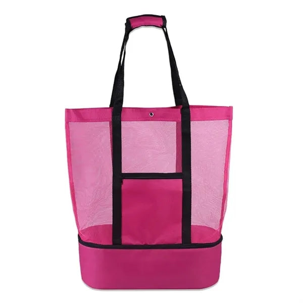Large Mesh Beach Tote Bag With Insulated Cooler