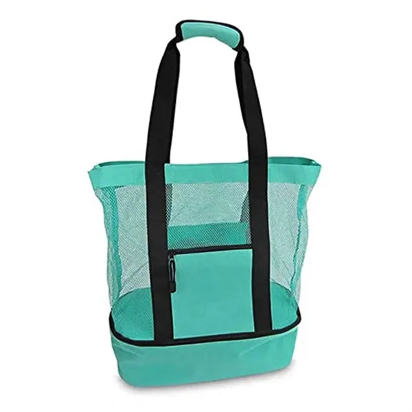 Large Mesh Beach Tote Bag With Insulated Cooler