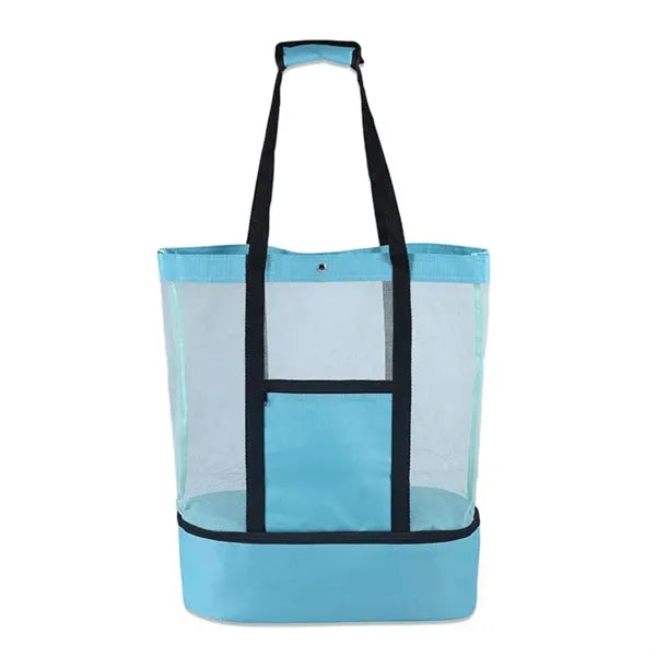 Large Mesh Beach Tote Bag With Insulated Cooler