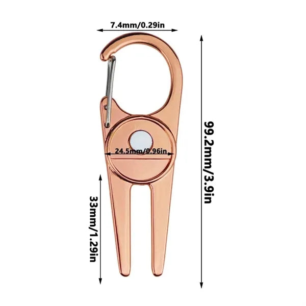 Carabiner Golf Divot Repair Tool with Magnetic Ball Marker