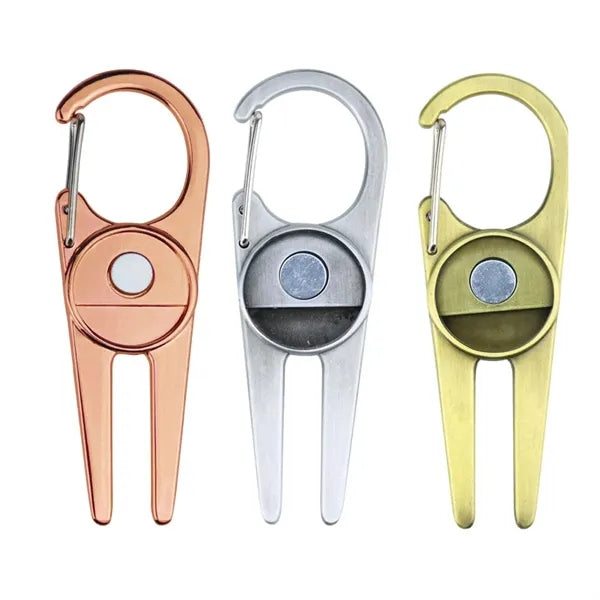 Carabiner Golf Divot Repair Tool with Magnetic Ball Marker