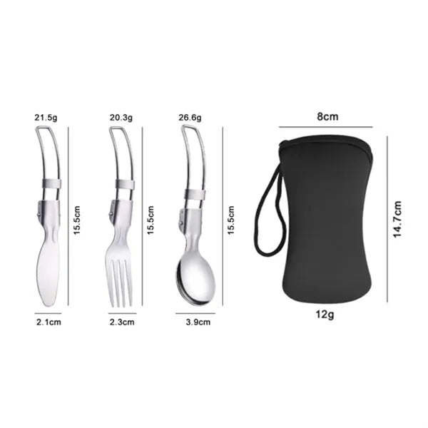 3-Piece Folding Camping Cutlery Utensil Set with Pouch