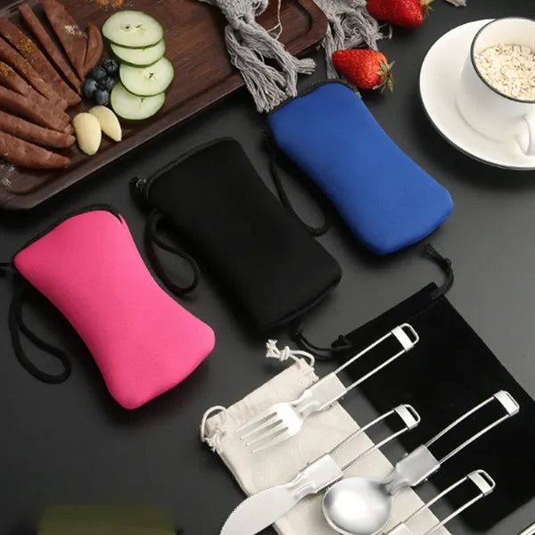 3-Piece Folding Camping Cutlery Utensil Set with Pouch