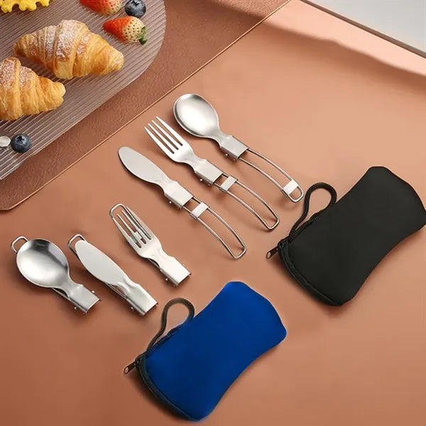 3-Piece Folding Camping Cutlery Utensil Set with Pouch