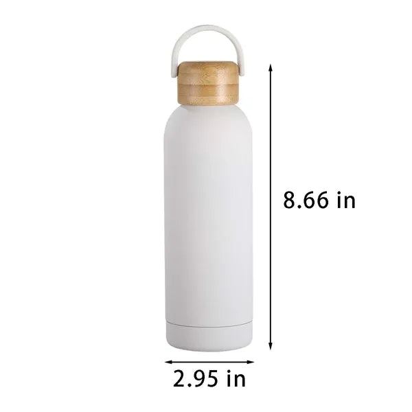 Double-wall vacuum insulated water bottle with wooden lid