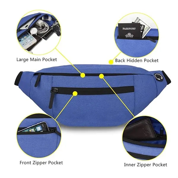 Large 4-Zipper Crossbody Fanny Pack