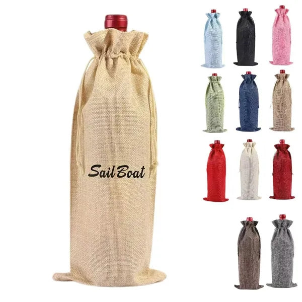 Burlap Wine Bottle Bag With Drawstring