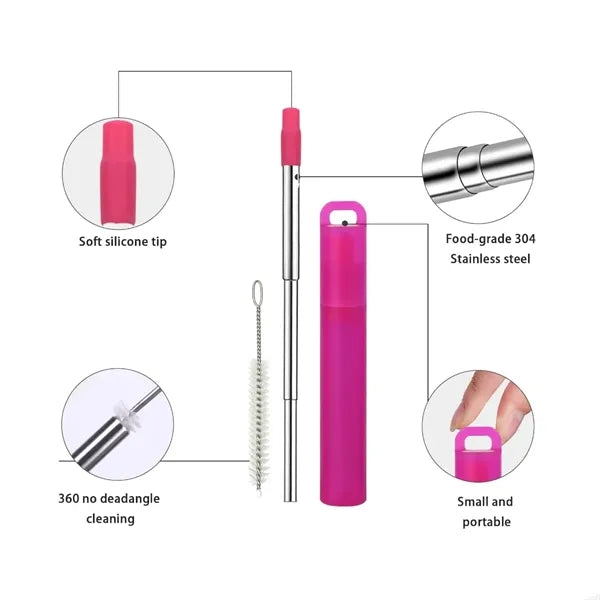 Straws Foldable Stainless Steel Straw Set with Case