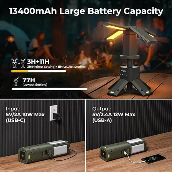 13400mAh Rechargeable Camping Lantern - IPX5, Telescopic