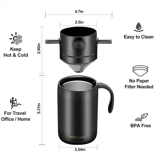 16oz Stainless Steel Pour Over Coffee Maker