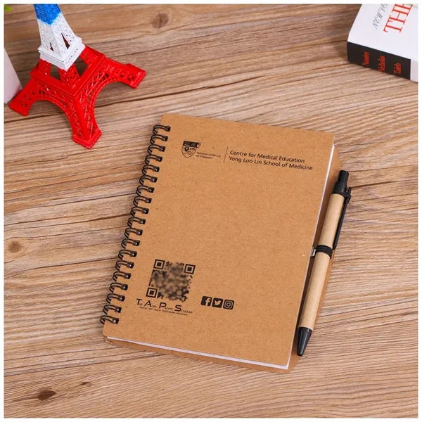 Kraft Thick Paper Spiral Notebook with Pen, 120 Pages