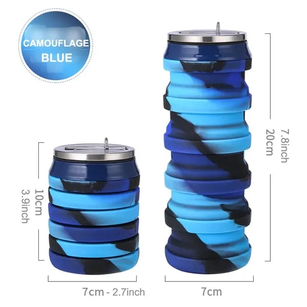 16 oz Camouflage Silicone Folding Sports Water Bottle