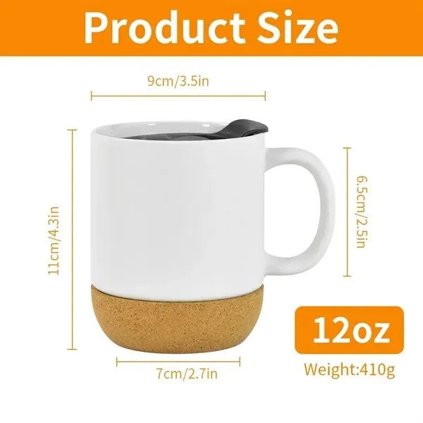 12 oz Coffee Mug with Lid and Insulated Cork Bottom