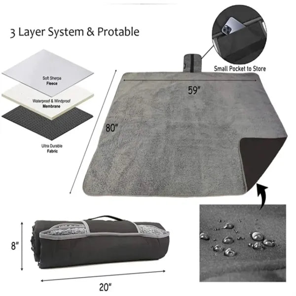 Waterproof Outdoor Windproof Foldable Triple Layers Blanket