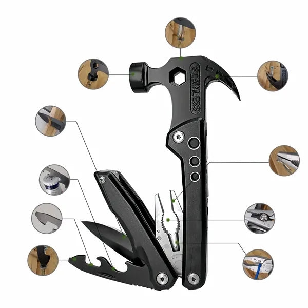 Stainless Steel Multi-Tool Hammer With Pliers & Knife