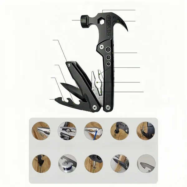 Stainless Steel Multi-Tool Hammer With Pliers & Knife