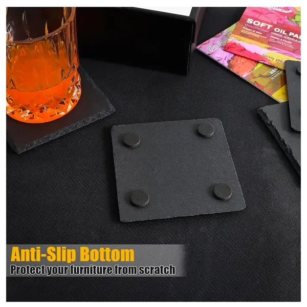 Black Stone Coasters With Anti Scratch Bottom
