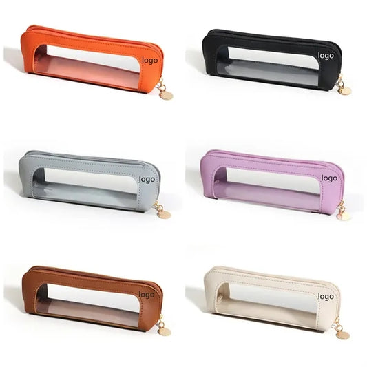 Pencil Case Cosmetic Pouch PU Leather Transparent Pen Bag