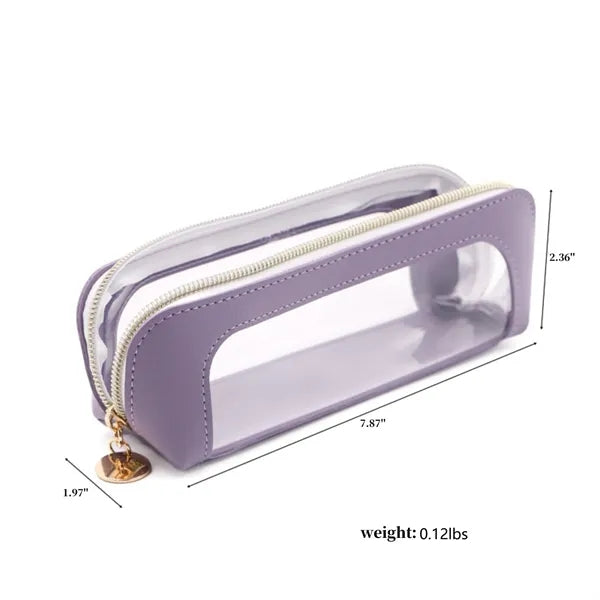 Pencil Case Cosmetic Pouch PU Leather Transparent Pen Bag