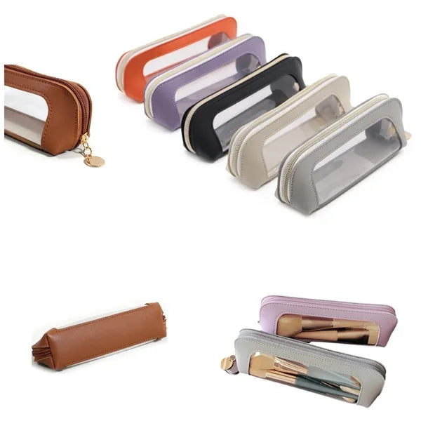 Pencil Case Cosmetic Pouch PU Leather Transparent Pen Bag