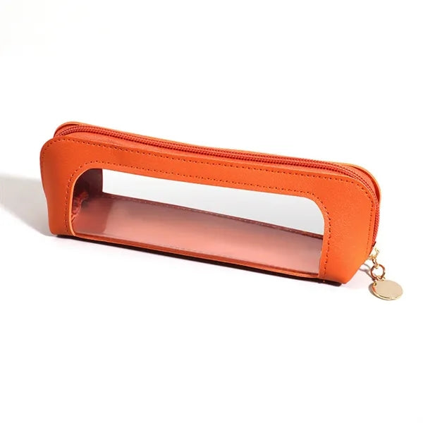Pencil Case Cosmetic Pouch PU Leather Transparent Pen Bag
