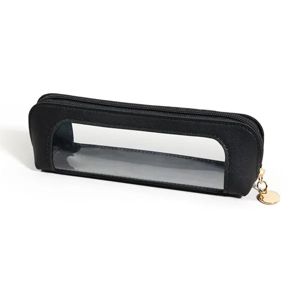 Pencil Case Cosmetic Pouch PU Leather Transparent Pen Bag