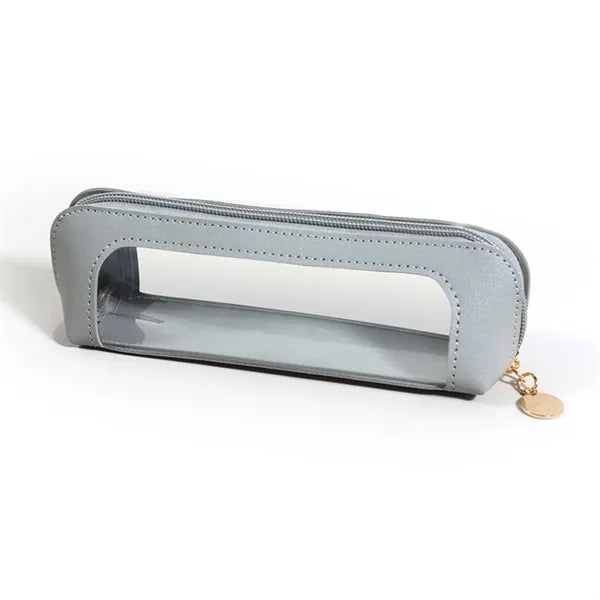 Pencil Case Cosmetic Pouch PU Leather Transparent Pen Bag