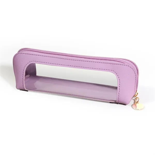 Pencil Case Cosmetic Pouch PU Leather Transparent Pen Bag
