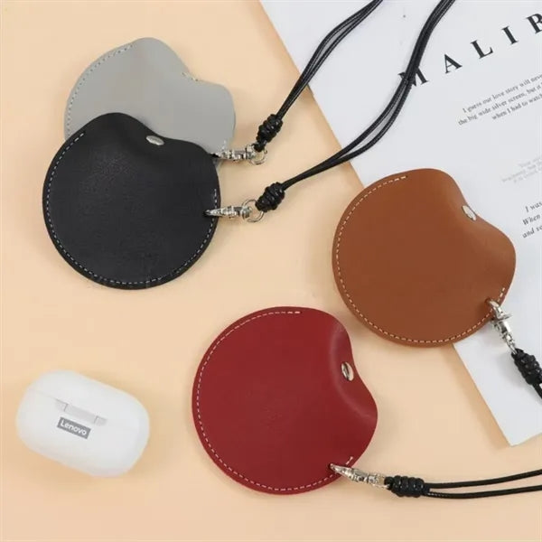 Portable Hanging Neck Leather Pouches for Earphone Storage
