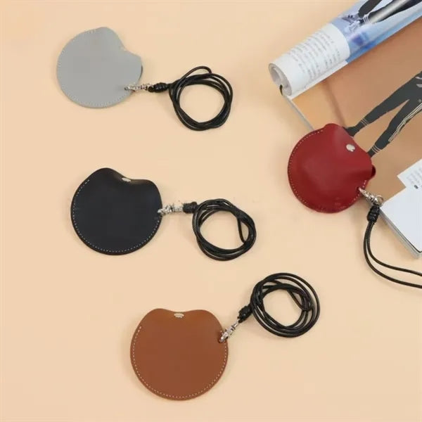 Portable Hanging Neck Leather Pouches for Earphone Storage