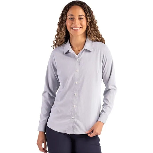 Cutter & Buck Skyline Recycled Pinstripe Womens Long Slee...