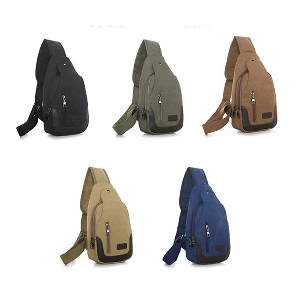 Anti-Theft Canvas Crossbody Sling Bag with Multi-Zip Pockets