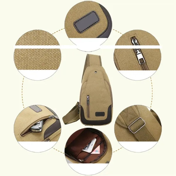 Anti-Theft Canvas Crossbody Sling Bag with Multi-Zip Pockets
