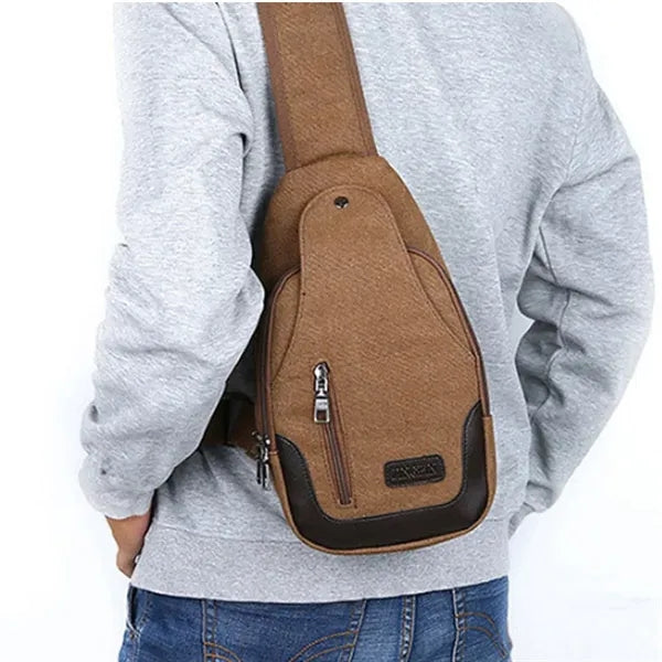 Anti-Theft Canvas Crossbody Sling Bag with Multi-Zip Pockets