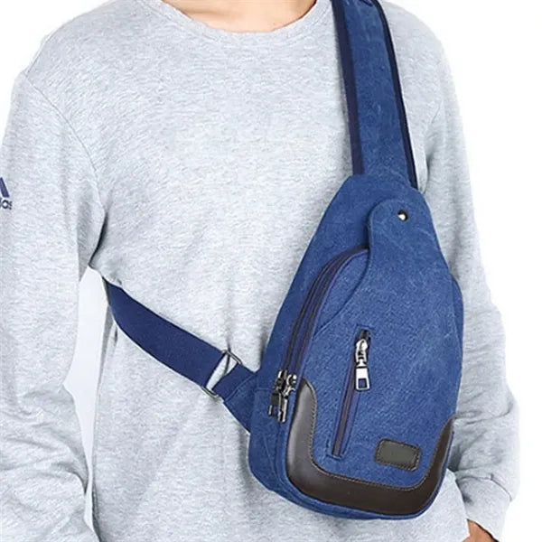 Anti-Theft Canvas Crossbody Sling Bag with Multi-Zip Pockets