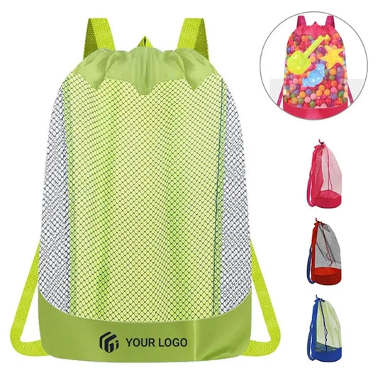Large mesh beach tote durable sand away drawstring bag