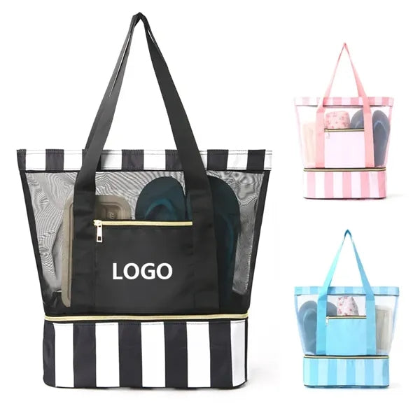 Portable Double Layer Tote Beach Bag with Clear Panel