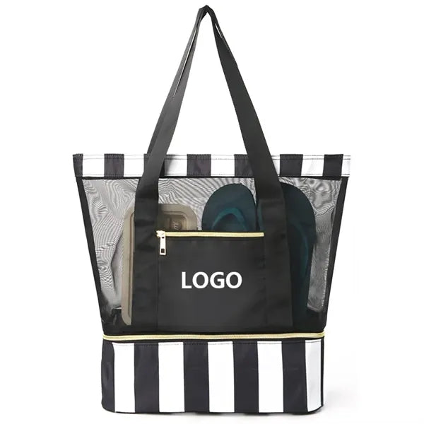 Portable Double Layer Tote Beach Bag with Clear Panel
