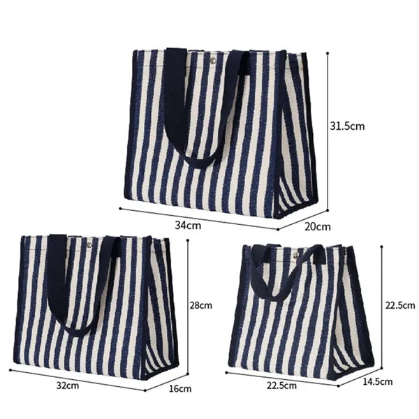 Striped Canvas Shopping Bag Handbag