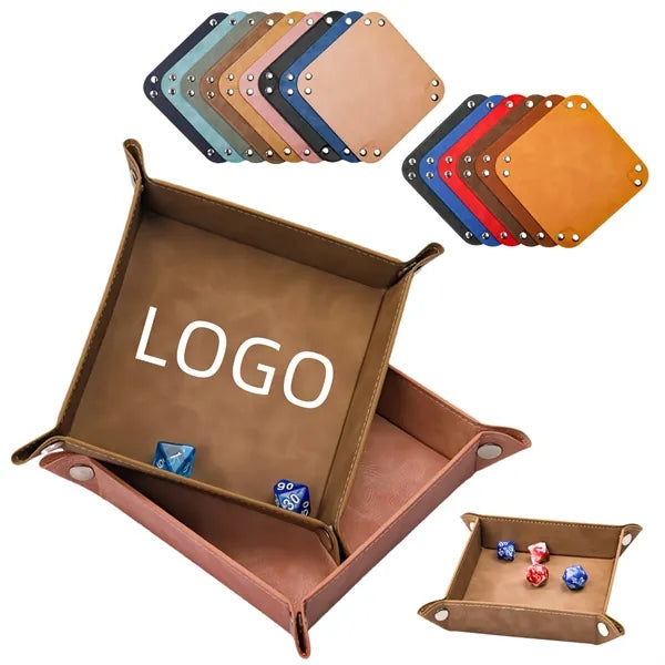 Foldable Square PU Leather Dice Tray