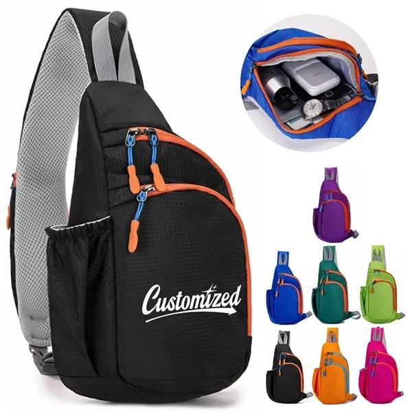 Nylon Sling Crossbody Bag With Side Pocket And Zippers