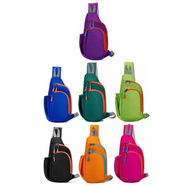 Nylon Sling Crossbody Bag With Side Pocket And Zippers