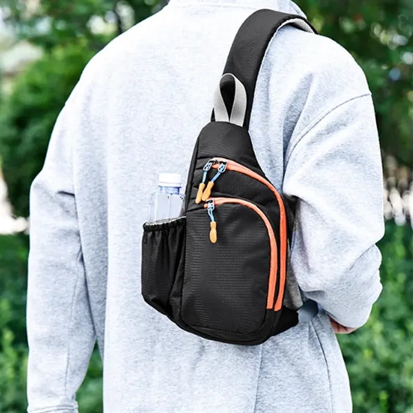 Nylon Sling Crossbody Bag With Side Pocket And Zippers