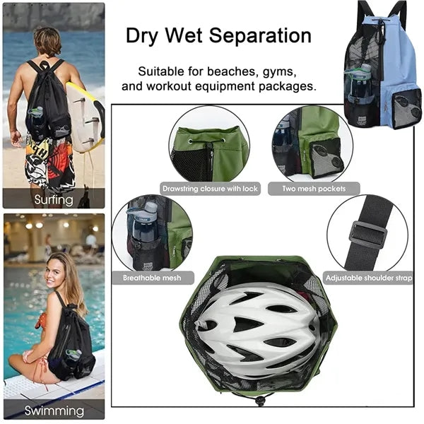 Mesh Beach Backpack Swimming Waterproof Drawstring Bag