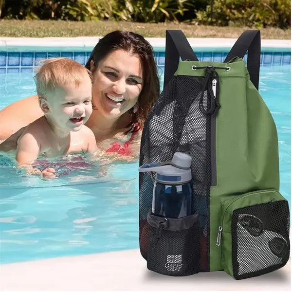 Mesh Beach Backpack Swimming Waterproof Drawstring Bag