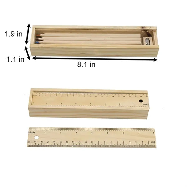 12-Piece Colored Pencil Set In Wooden Ruler Box