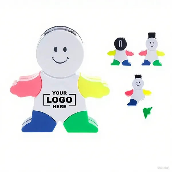 Mini Cartoon Four-color Highlighter With Brush
